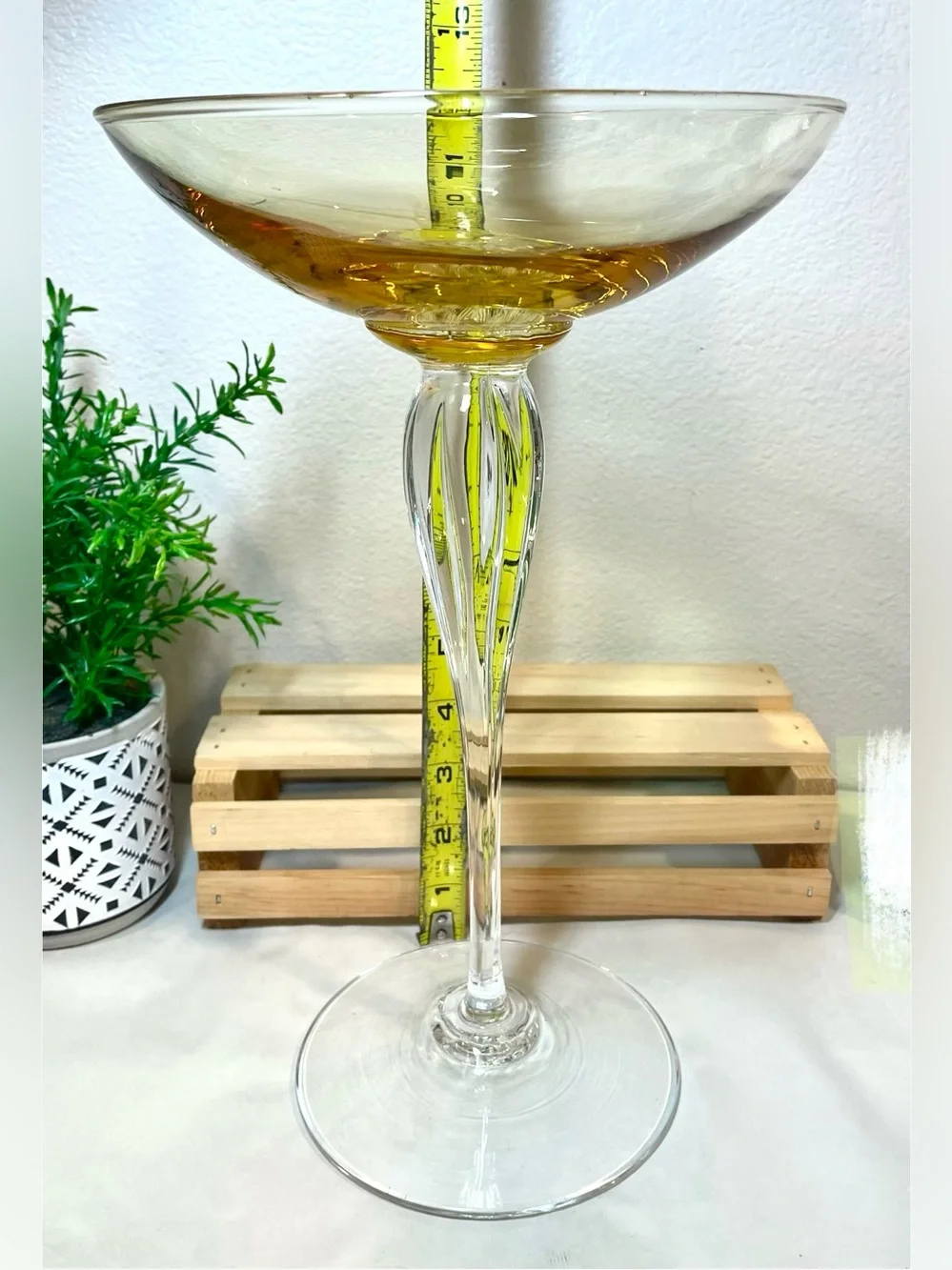 Vintage Steuben- or Empoli-Style Amber-Tinted Tall Compote Candle Holder Art
